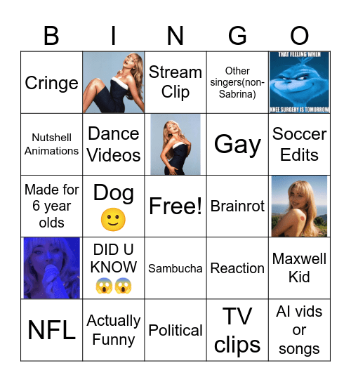 YT shorts bingo Card