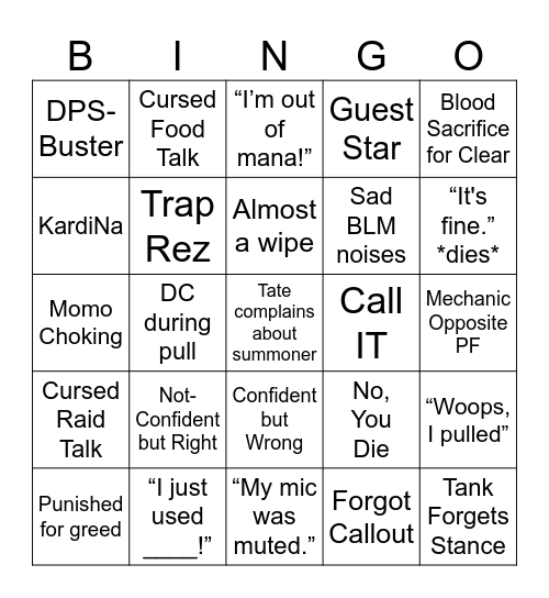 Goth Bingo Card