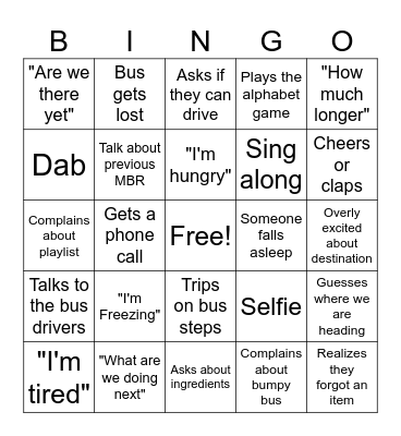 Mystery Bus Ride BINGO Card