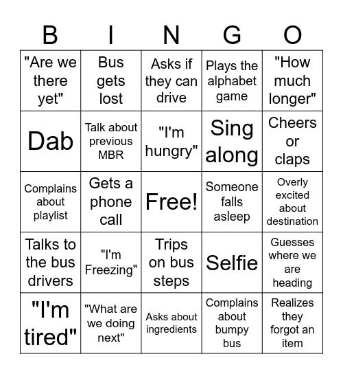 Mystery Bus Ride BINGO Card