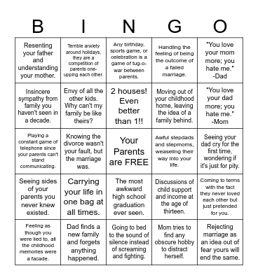 Child of Divorce Bingo Card