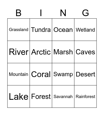 Habitat Bingo Card Bingo Card