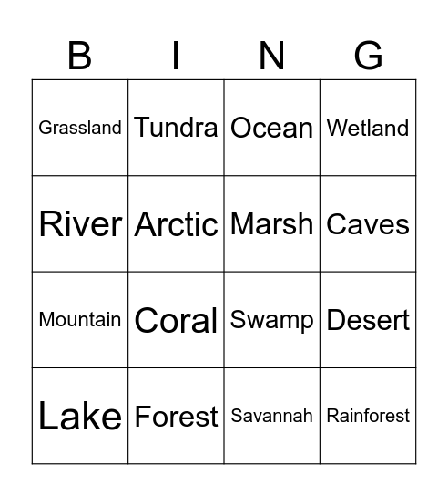 Habitat Bingo Card Bingo Card