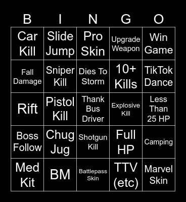 Fortnite Bingo Card