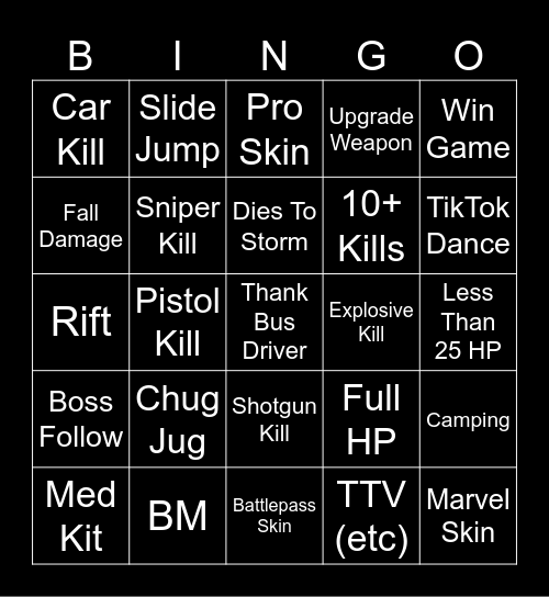 Fortnite Bingo Card