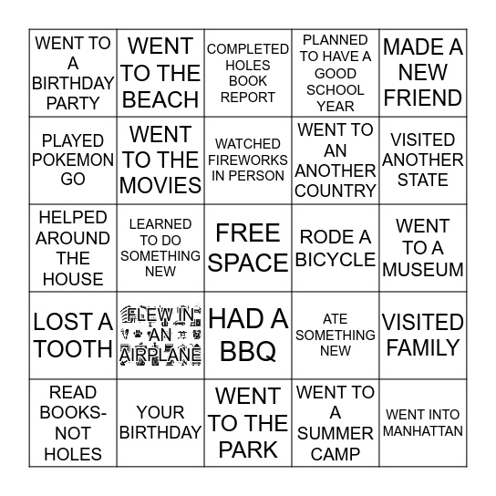 Summer Break Bingo  Bingo Card