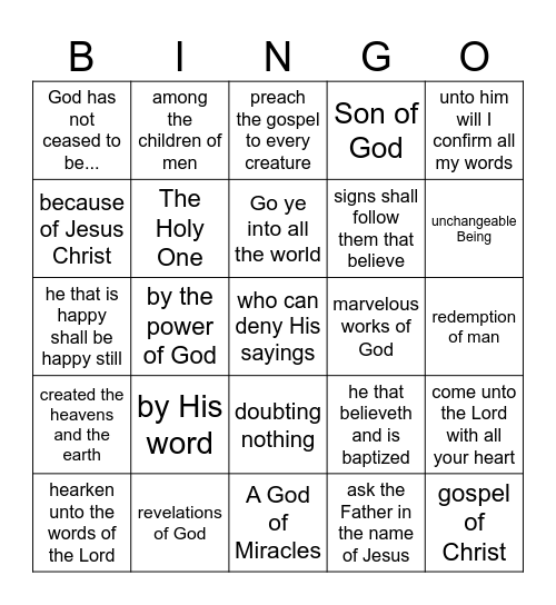 Mormon 9:7-27 - A God of Miracles Bingo Card