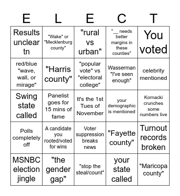 Election Night Bingo Card
