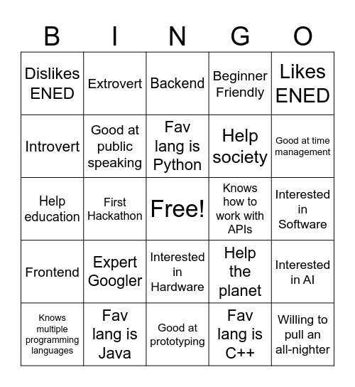 MakeUC 2024 Team Building Bingo Card