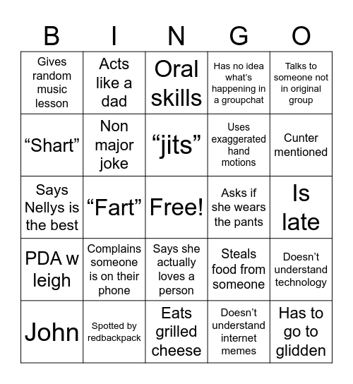 Danielle’s Bingo Card