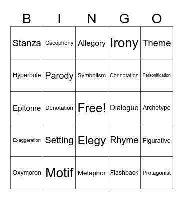 Vocabulary Bingo Card