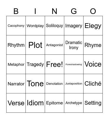 Vocabulary Bingo Card