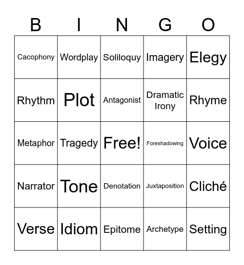Vocabulary Bingo Card