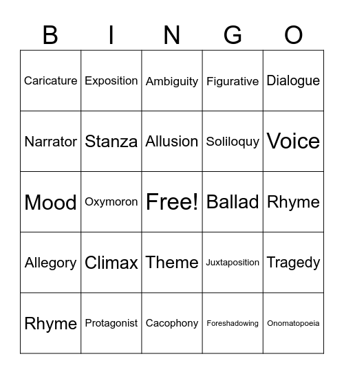 Vocabulary Bingo Card