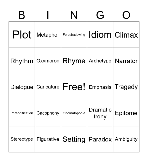 Vocabulary Bingo Card