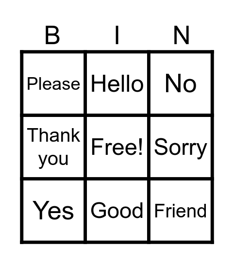 ASL BINGO Card