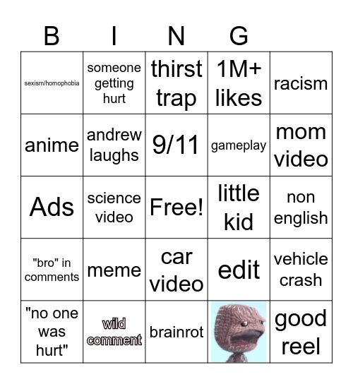 Instagram reels Bingo Card