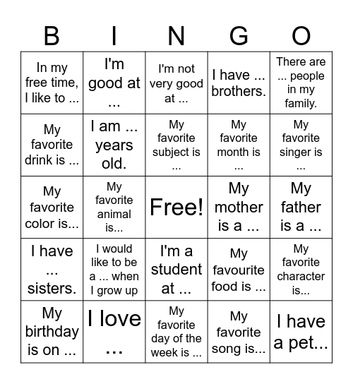 Let me introduce myself Bingo Card