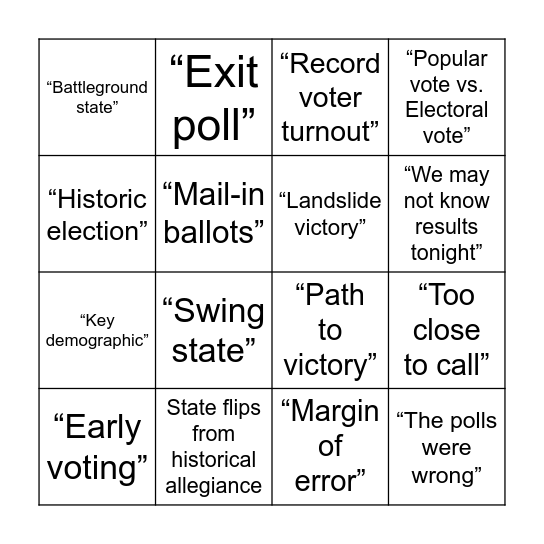 Election Night Bingo Card