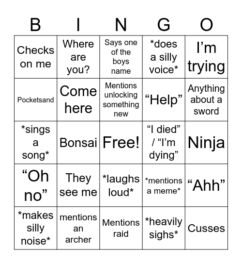 Josh Bingo Card