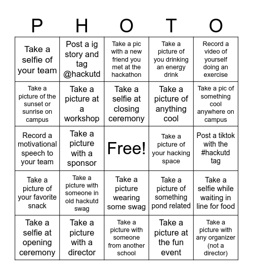 HackUTD Bingo Board Bingo Card