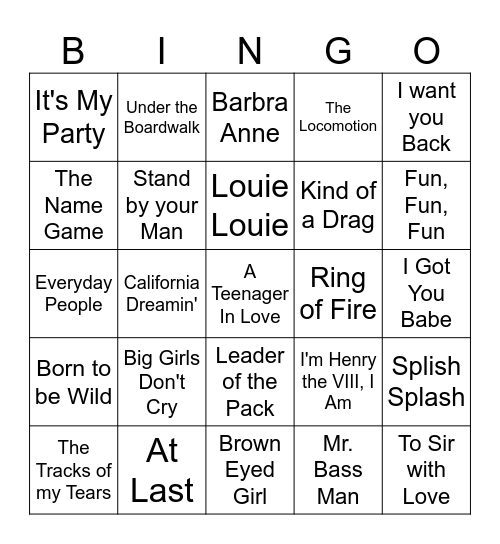 Music Bingo Card