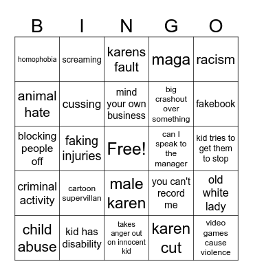 Karen bingo V2 Bingo Card