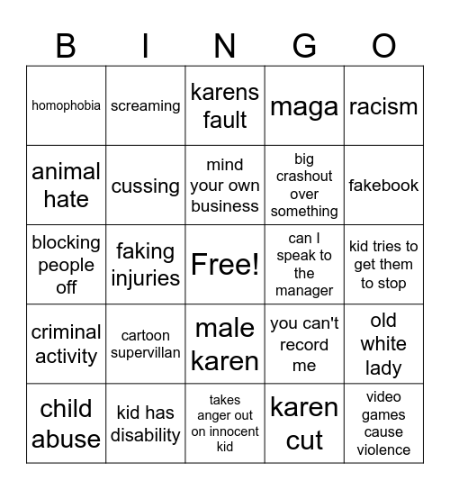 Karen bingo V2 Bingo Card