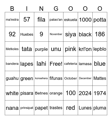 CHamoru Bingo Card