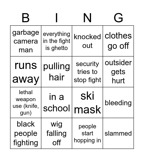 twitter fight bingo Card