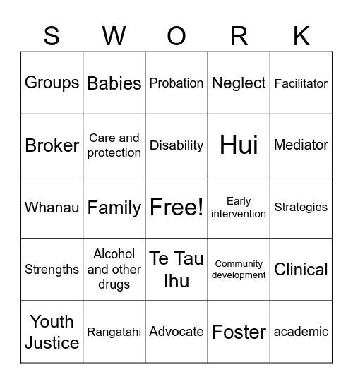 Social work Bingo Card
