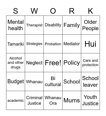 Social work Bingo Card