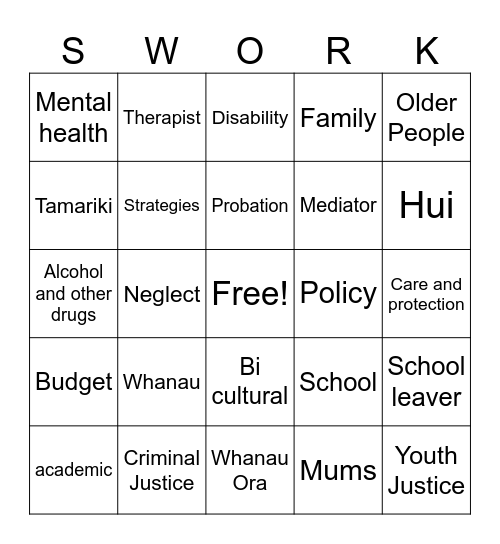 Social work Bingo Card