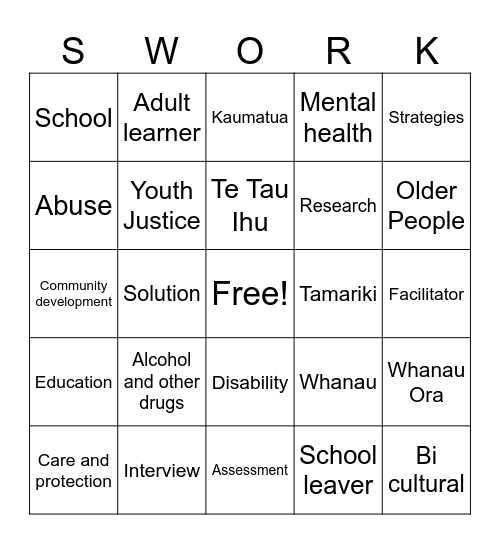 Social work Bingo Card
