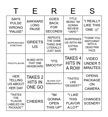 TERESA VAPE REVIEW BINGO Card