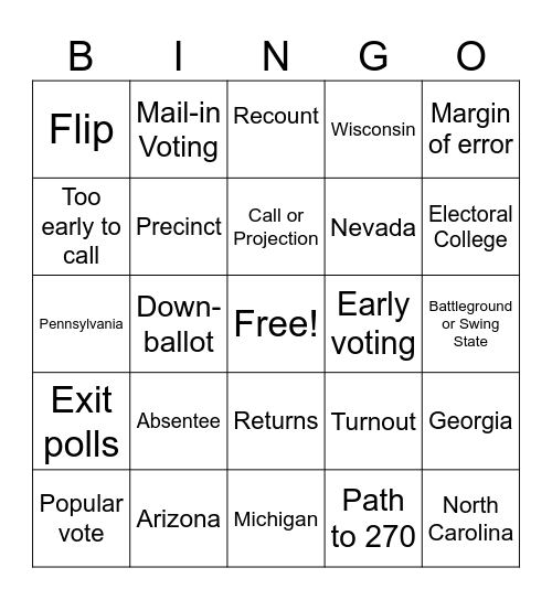 Extra Credit Bingo Card