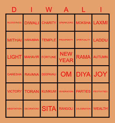 Diwali Party Bingo Card