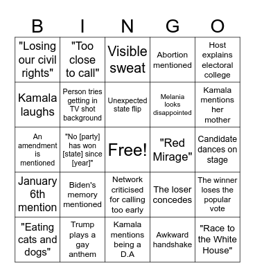 US Election 2024 Bingo Card