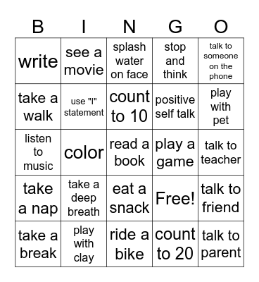 coping skills bingo Card