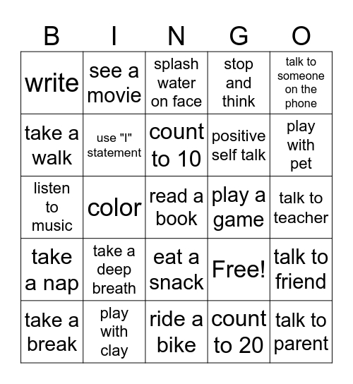 coping skills bingo Card