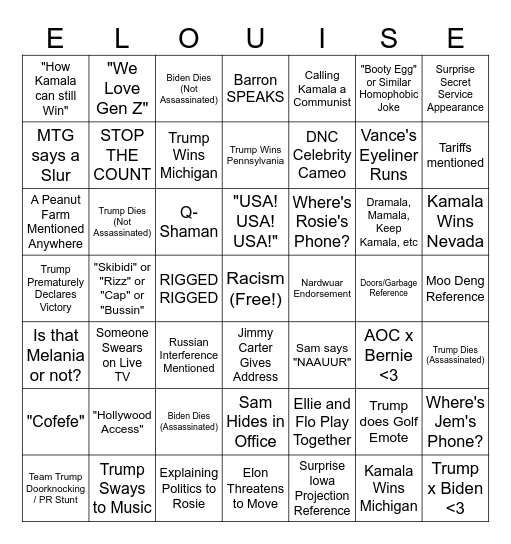 Jemima's Election Bingo Card