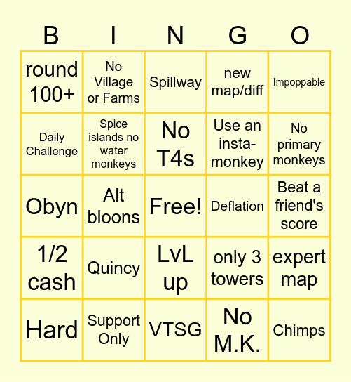 Btd6 Challange Bingo Card