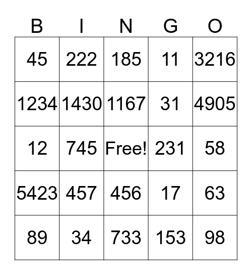 Zahlen- Bingo Card