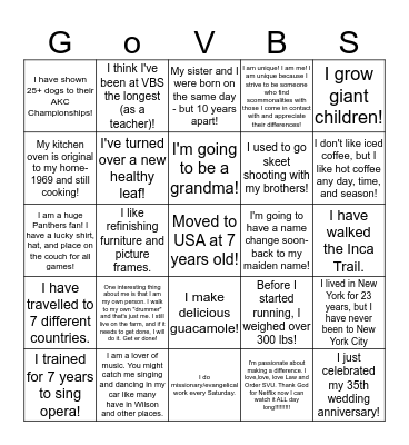 GoVBS! Bingo Card