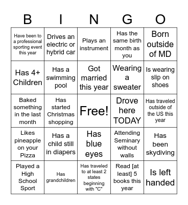 Fall Retreat Bingo Card