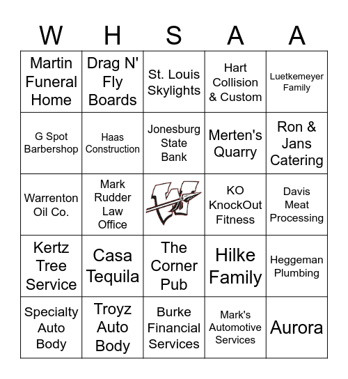 2024 Scholarship Sponsors Bingo Card