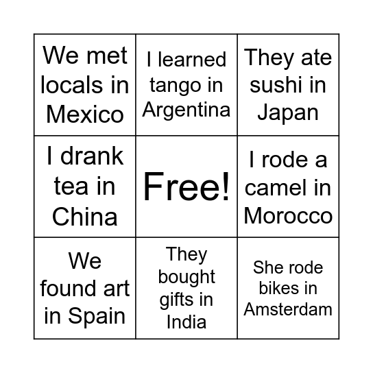 PAST/CULTURE Bingo Card