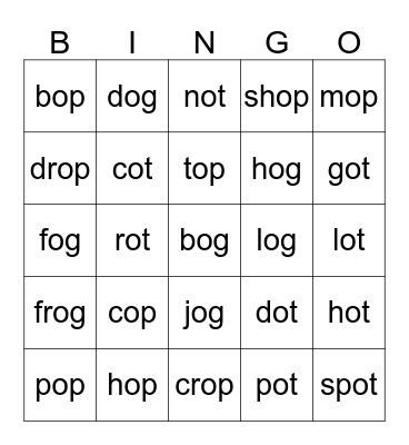 -op, -og, -ot  Bingo Card