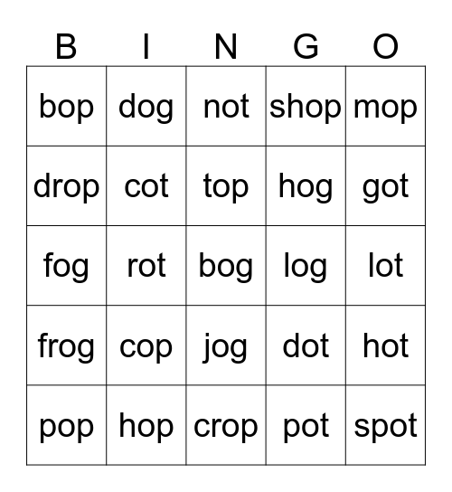-op, -og, -ot  Bingo Card