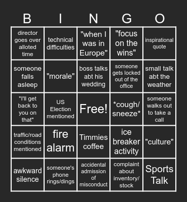 F2F Bingo Card